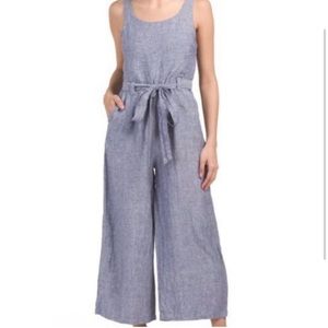 Rachel Zoe Blue Linen Sleeveless Wide Leg Jumpsuit